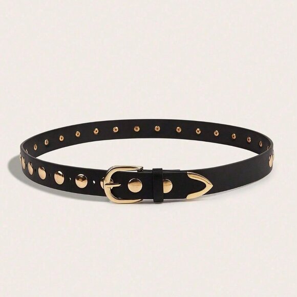 Black Contemporary Women's Gold Rivet Belt - Picture 9 of 9